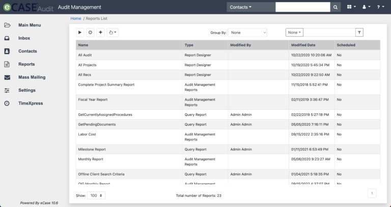 screenshot of eCase Audit